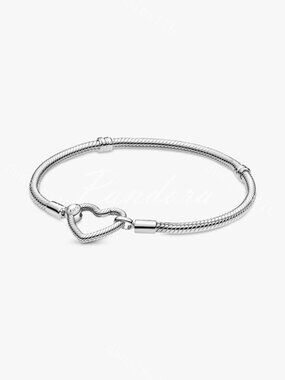 Pandora Moments Heart Closure Snake Chain Bracelet